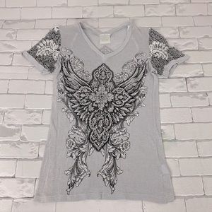 VOCAL California sequin sparkle stud wings top Size Small Silver Gray